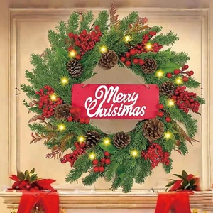 24 Inches Christmas Wreaths for Front Door with a Welcome Sign, Christmas Wreath - Picture 1 of 8