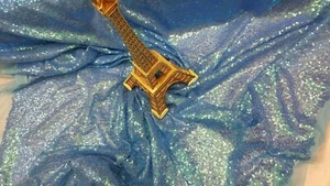 Fabric By The Yard Sequin Blue Iridescent Mesh Dress Draping Tablecloth Hologram - Picture 1 of 13