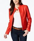 Leather Jacket Size Women's Coat Women Moto Biker Vintage Soft Bomber New Red 3