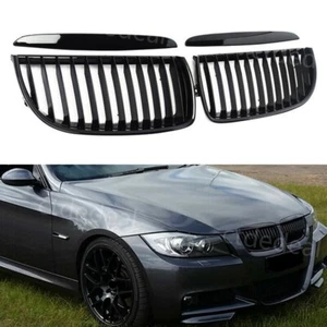 Paar Nieren Kühlergrill Glanz Schwarz Für BMW 3er E90 E91 Limo Touring 2005-2008 - Picture 1 of 5