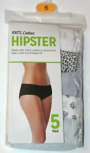 Hipster 100% Cotton Women's 5-Pack Asstd Panties Underwear Black White Sz 6 M - Picture 1 of 1