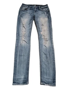 Miss Me Signature Low Rise Skinny Light Wash Blue Distressed Jeans Gr. 26x28 - Bild 1 von 7