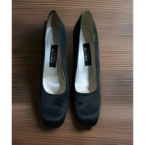 Zapatos de salón Stuart Weitzman para mujer talla 10B negros satinados superiores clásicos punta cuadrada tacones - Imagen 1 de 8