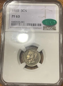 1885 Proof Three Cent Nickel 3CN PCGS PR64 CAC - Picture 1 of 4