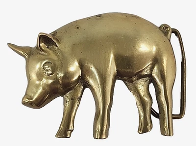 Hebilla de cinturón de cerdo de latón vintage 1978, hebilla de barón, hebilla de cinturón de latón macizo Foto 1 de 4