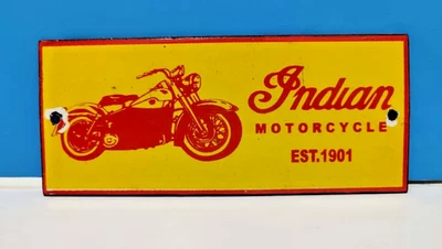Vintage Indian Motorcycle estd 1901 Porcelain Enamel Sign 7" x 3" - Image 1 of 4