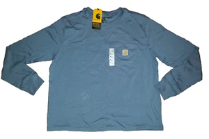 NWT Women's Carhartt Tencel Loose Fit Long Sleeve T-Shirt Shirt Pocket blue sz M - Picture 1 of 2