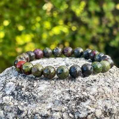 Dragon Blood Stone Beaded Bracelet Meditation Healing Crystal Stretch Bracelet - Image 1 of 4