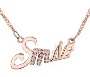 Collar Colgante ""Smile"" Happy de Oro Rosa para Mujer con Piedras de Cristal Reales - Imagen 1 de 3