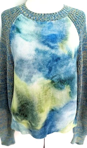 Suéter azul/verde para mujer ANTROPOLOGIE acuarela tye raglan s $118 VEUC * - Imagen 1 de 8