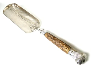Pala per briciole Art Nouveau argento sterling Sheffield 1889 manico corna Harrison - Foto 1 di 15