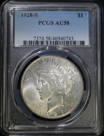 1928 S $1 Peace Silver Dollar PCGS AU58 Almost Uncirculated Better Date Cover