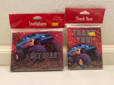 Mudslinger Truck Birthday Party Invitations w/Envelopes & Thank You Notes 8 each - Image 1 of 2