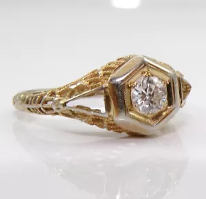 Vintage Art Deco 18 Karat Gelbgold europäischer Diamant Solitär filigraner Ring Gr. 6,5 FZ - Bild 1 von 7