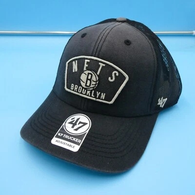 '47 Brand Brooklyn Nets Hat Mens Black Faded Snapback Trucker Cap Basketball New - Image 1 of 4