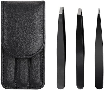 TIKA 3pcs Stainless Steel Slant Tip Tweezer Precision Eyebrow Hair Remover Tools US