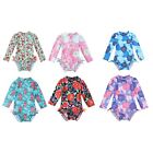 Infant Baby Girls Swimwear One-piece Long Sleeves Floral Printed Bathing Suits