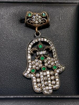 Colgante Hamsa Mano Oro Amarillo 18k Plata Esterlina Zafiro Blanco Verde Esmeralda Foto 1 de 4
