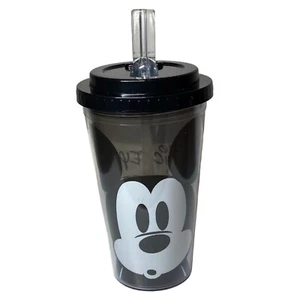 Neu Disney Mickey Mouse Flip Strohhalm Acryl Tasse 16 Unzen mit Deckel Schwarz & Weiß - Neu mit Etikett - Bild 1 von 12