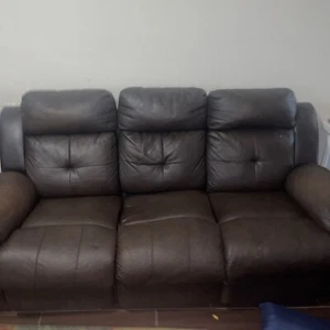 Living Room Couch Leather Set-Seater Recliner Electric Gently Used. - Picture 1 of 13
