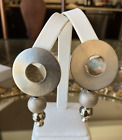 Marcy Feld Vintage Clip On Earrings MCM Round Brushed Silver Dangle