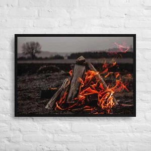 Bonfire in a field 36x24-Framed Canvas Print - Picture 1 of 1