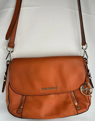 Michael Kors Bedford Legacy Orange Pebbled Leather Charm Shoulder Satchel Purse - Image 1 of 4