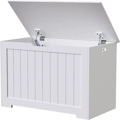 Cofre de almacenamiento, organizador de caja de cofre de 30 pulgadas con 2 bisagras de seguridad, banco de madera Foto 1 de 4