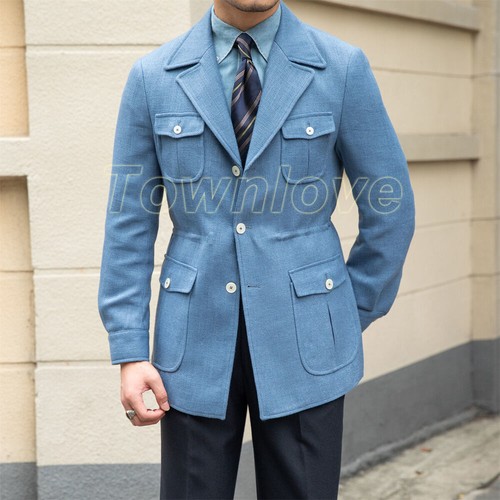 OFF WHITE Giacca cappotto casual retrò uomo stile britannico caccia risvolto colletto outwear caldo