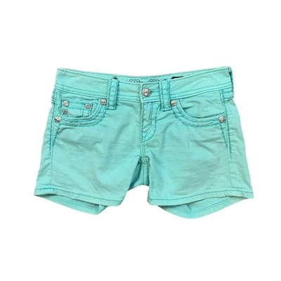 Miss Me Shorts Womens 25 Mint Studded Low Rise Denim Flap Pocket Stretch Zip Fly - Image 1 of 4