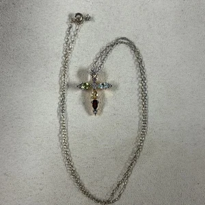 "Collar colgante cruz piedra multicolor plata esterlina Vermeil 18""" - Imagen 1 de 4