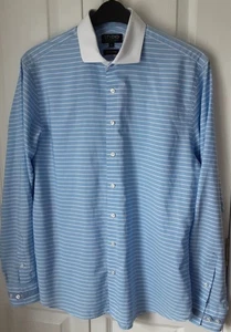 FASHION JEEF BANKS  STUDIO  BLUE  STRIPED  COTTON  SHIRT SIZE 16 - Picture 1 of 3