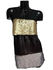 Upson Downes By William Anzevino Top M Tank Club Party Gold Black Gray Sequin - Picture 1 of 19
