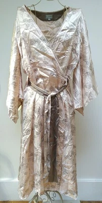 Zedzz Ladies Dressing Gown 100% Silk Kimono Robe Champagne Mink Floral Size M/L - Image 1 of 4