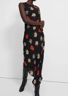 Nuevo con etiquetas Vestido Theory Drapeado Tuck Seda Clavel Midi Floral Negro Rojo Gris Amarillo 2 Foto 1 de 4