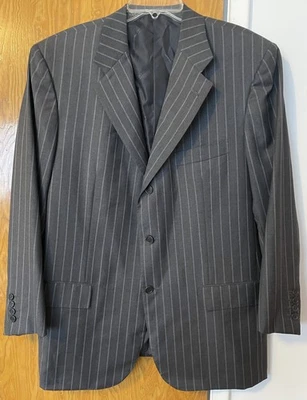 KITON CHARCOAL GRAY 3 BUTTON WOOL PINSTRIPE BLAZER SUIT JACKET SPORT COAT EU 56 - Image 1 of 4