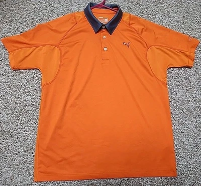 Puma гольф классный ячейки коротким рукавом рубашка-поло мужской средний оранжевый клуб логотип рукав - Изображение 1 из 4