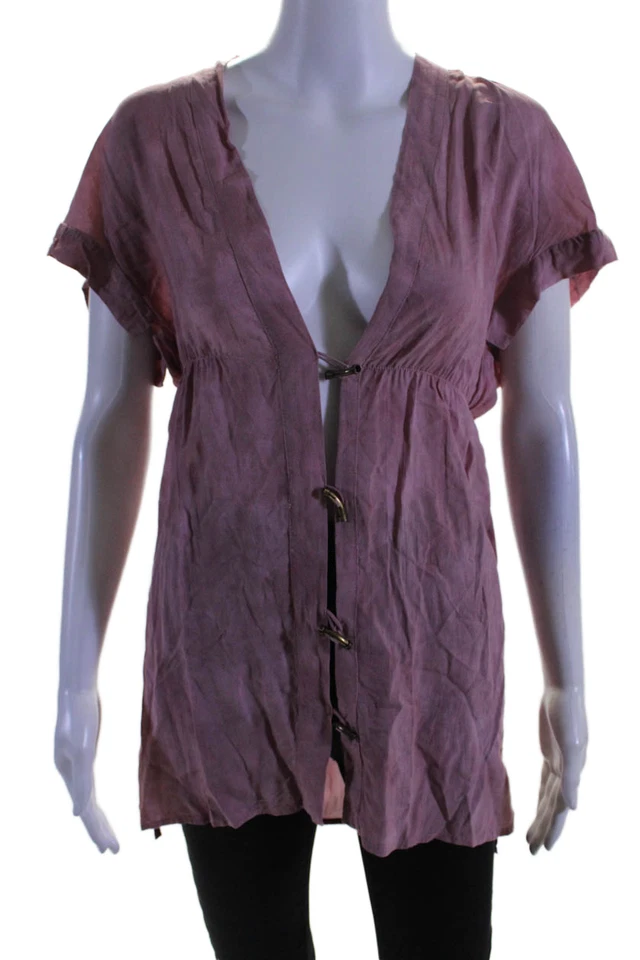 Vix Paula Hermanny Womens Short Sleeve V-neck Button Blouse Pink Size XS - Image 1 of 4