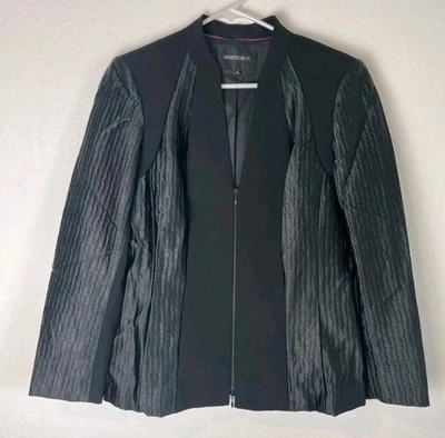 Chaqueta Lafayette 148 Mujer 8 Negra Texturizada Satén Cremallera Frontal Blazer Carrera Mgd Foto 1 de 4