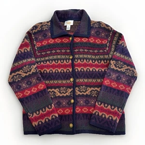 VTG Talbots Women’s Southwestern BOHO 100% Wool Cardigan-Med Cabincore Fair Isle - Picture 1 of 5