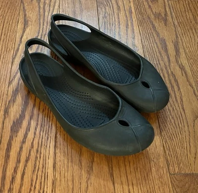 Zapatos planos de ballet Crocs Olivia negros icónicos cómodos con cordones de goma talla 7 Foto 1 de 4