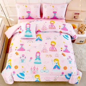 Pink Princess Queen Bedding Set Cartoon Rainbow Bed Set Cute Fairy Tales Cast... - Picture 1 of 9