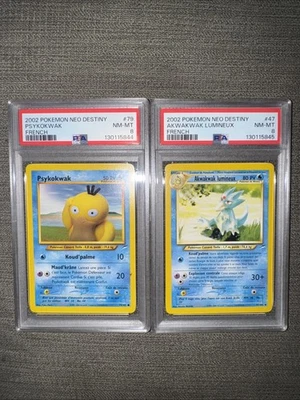 PSA 8 casi nuevo-como nuevo Psykokwak & Akwak Lumineux FRANCÉS Pokémon Neo Destino SECUENCIAL Foto 1 de 4