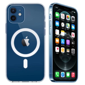 Funda de cristal transparente imán Mag carga segura ultra delgada para iPhone 14 13 12 - Imagen 1 de 25