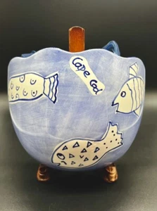 Vintage Ceramic Wall Pocket Fish Nautical Blue Hand Painted 6.5” - Picture 1 of 10
