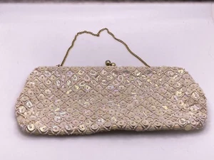 Vintage Cream-Colored Evening Bag Hand made by Sanne' Sequence - Picture 1 of 8