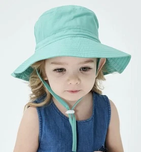 Toddler Youth Hat Sunhat Beach Mesh-Crown Wide-Brim Teal TRAVELERS COLLECTION - Picture 1 of 7