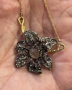 Alexis Bittar Necklace Purple Black & Clear Crystals Gold Plated Chain - Picture 1 of 4