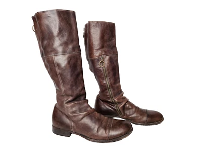 FIORENTINI+BAKER Botas Altas de Cuero Marrón con Cremallera Trasera y Cremallera Lateral talla 8-7.5 8.5 Foto 1 de 4