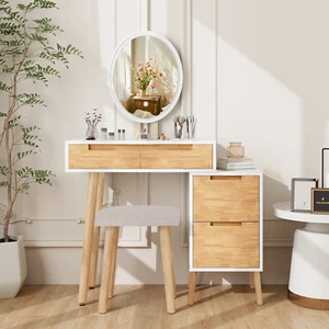 Makeup Vanity Set Stool with Drawers Lighted Mirror Storage Cabinet Dresser Desk - Picture 1 of 9